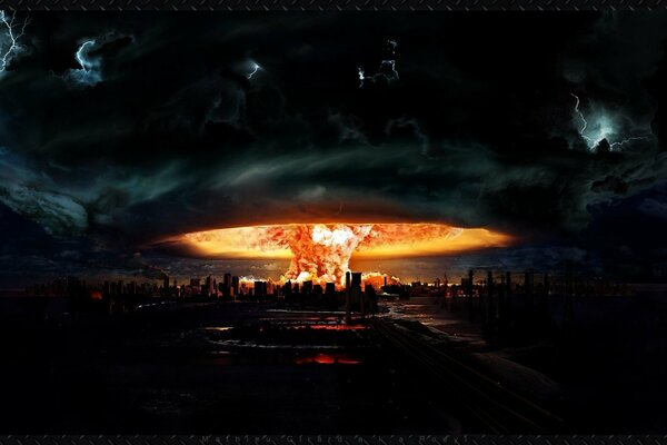 Mushroom nuclear explosion over the city