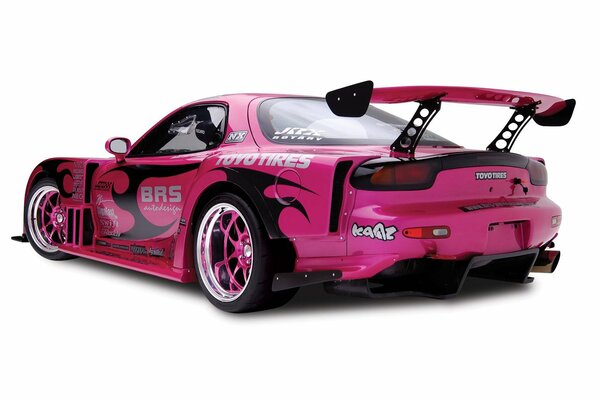 Tuning a racing car in pink (fuchsia) tones