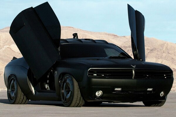 Black matte challenger with open doors