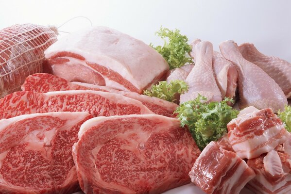 Pieces of fresh meat with herbs