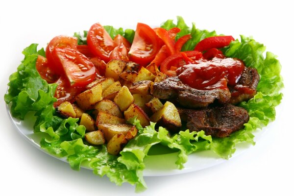 Salad of meat, potatoes, ketchup