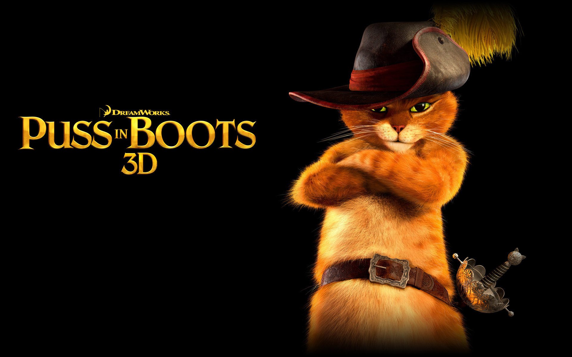 мультфильм кот в сапогах черный фон puss in boots шляпа