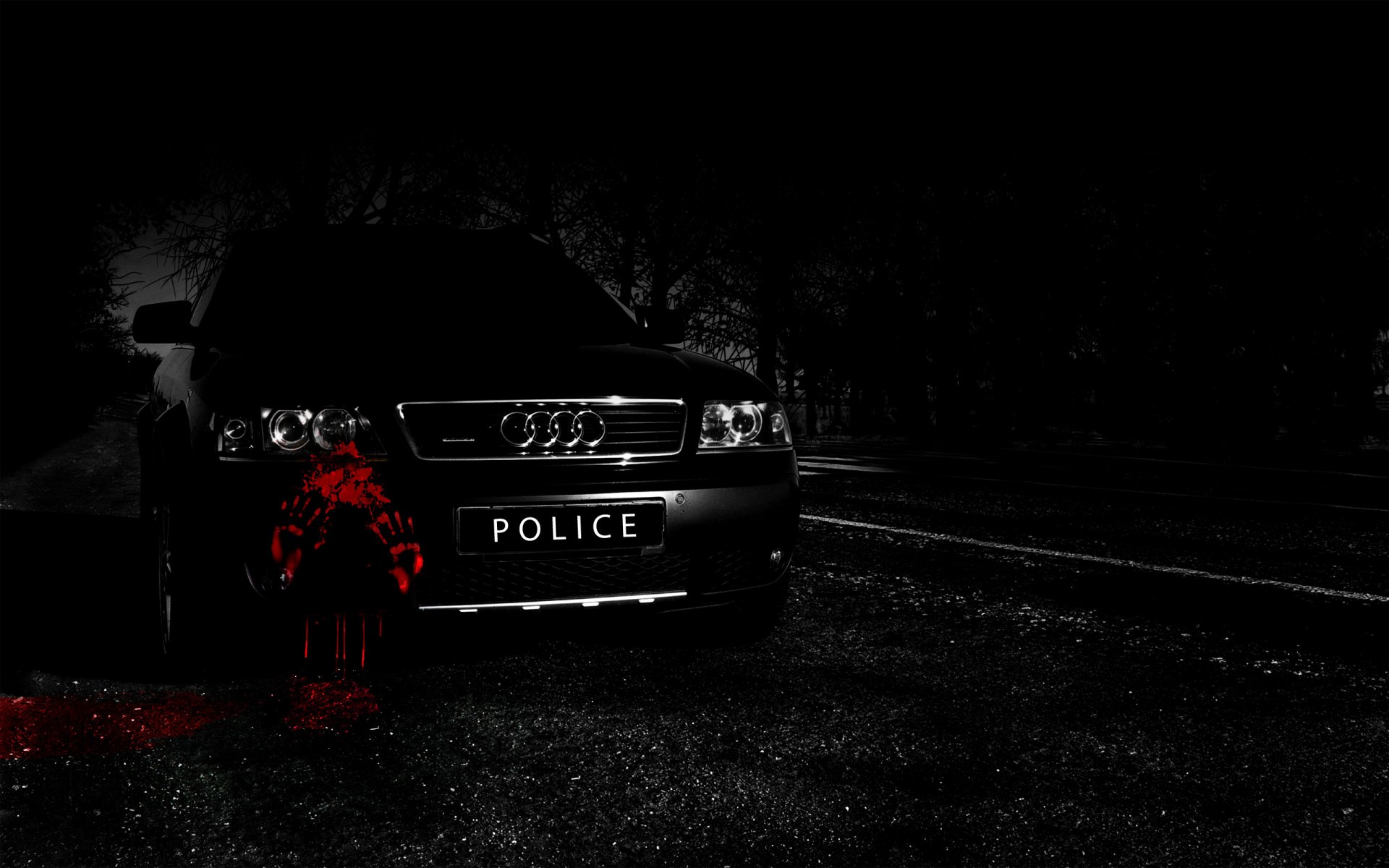 allroad audi police night blood woods road machine forest black