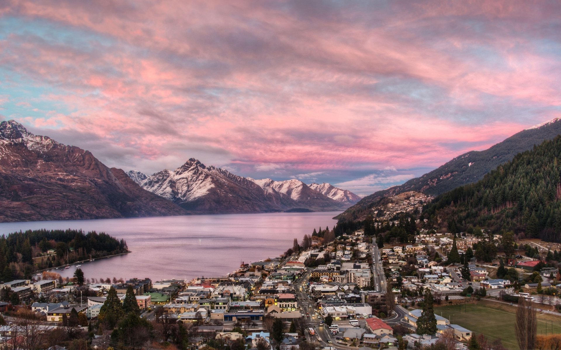 mountains the sky the city forest lake