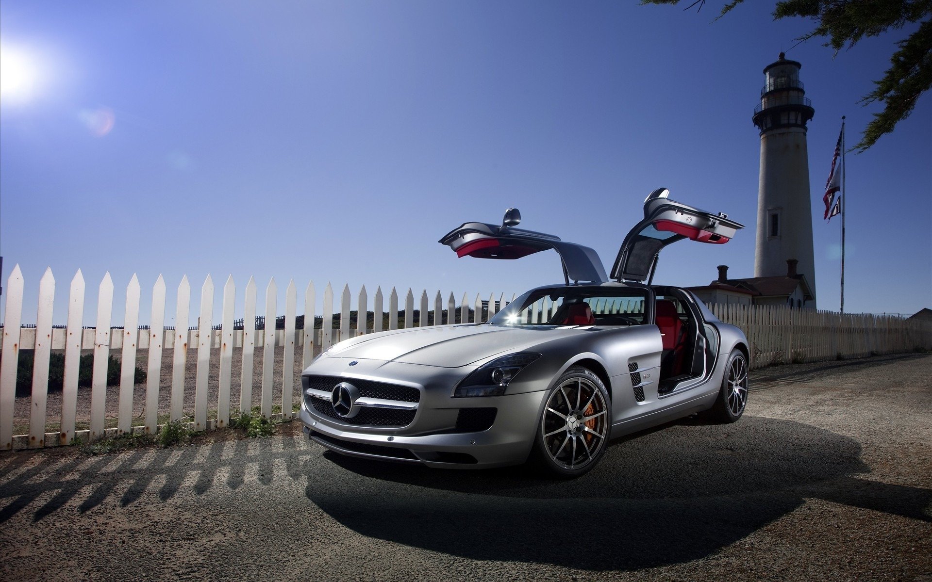 mercedes sls amg солнце дорога машины мерседесы