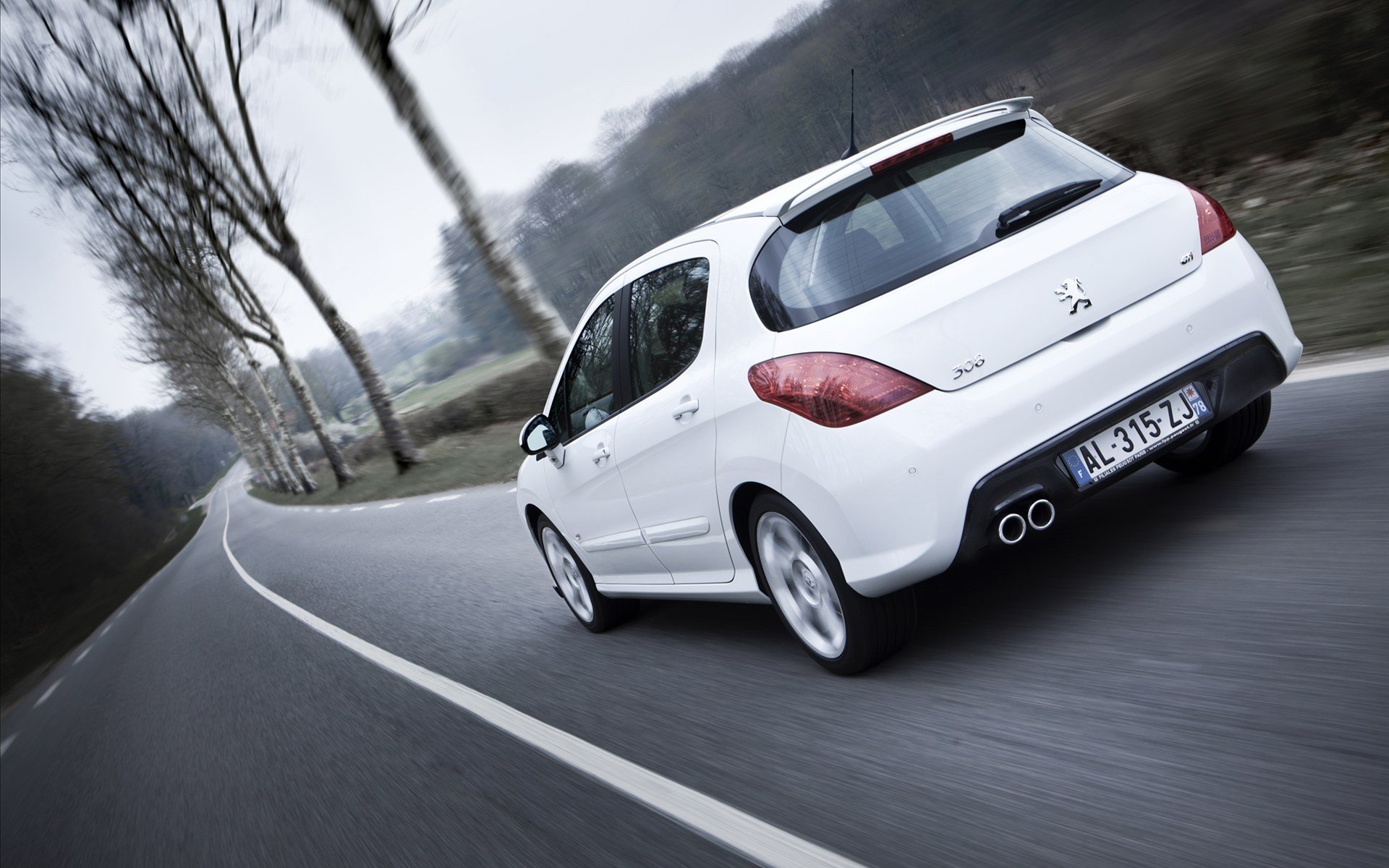 peugeot 308 gti carretera árboles auto peugeot