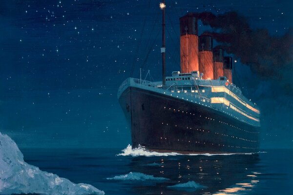 Titanic a punto de chocar con un iceberg