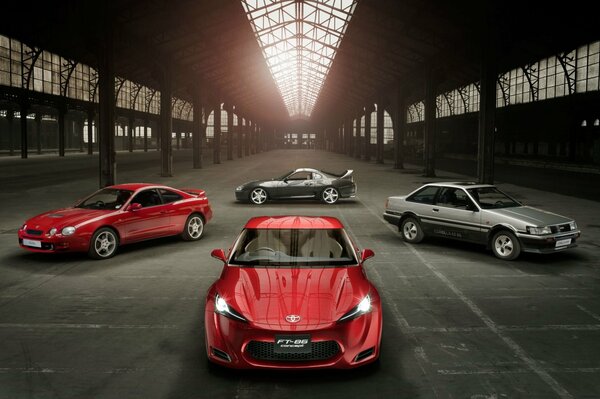 Sports cars or sports cars Toyota ft 86 are in the hangar or in the garage