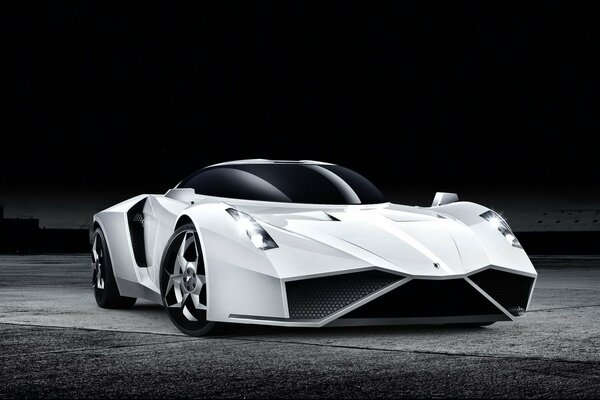 White sports car on dark background