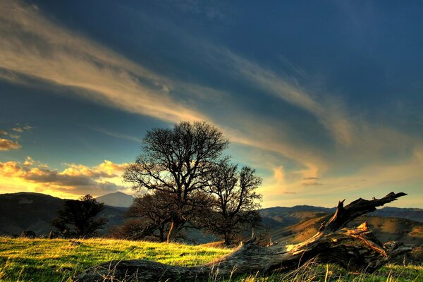 The beauty of the sunset sky against the background of nature