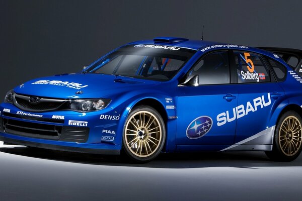 Blue Subaru sports car presentation