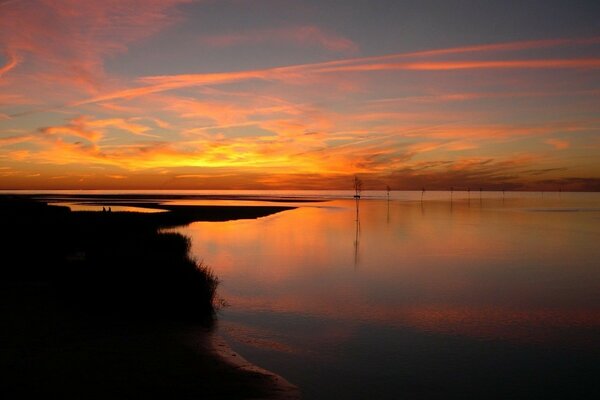 The beautiful sky is reflected in the water