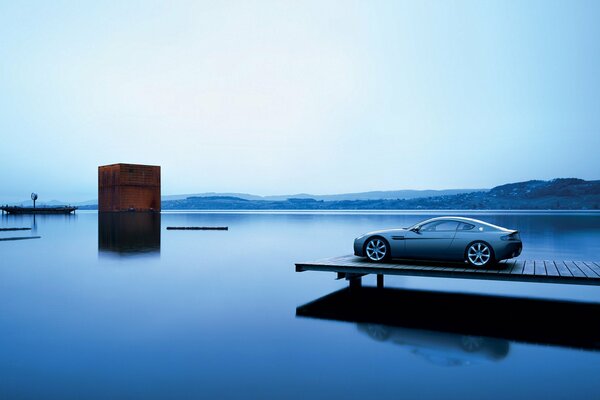 Beautiful landscape with the sea and a view from the car in the evening