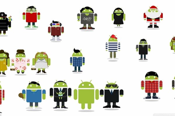 Android figurines in different outfits and different professions