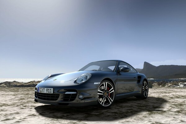 Porsche on the seashore under the endless sky