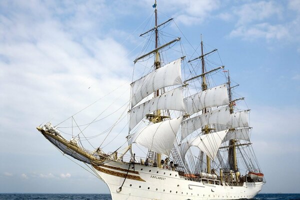 A large sailing frigate at sea