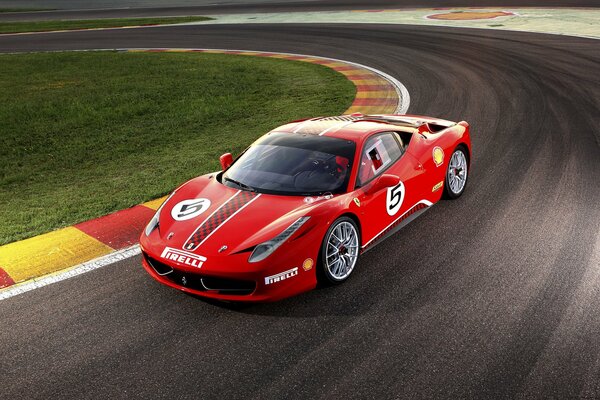 Racing red Ferrari on the track