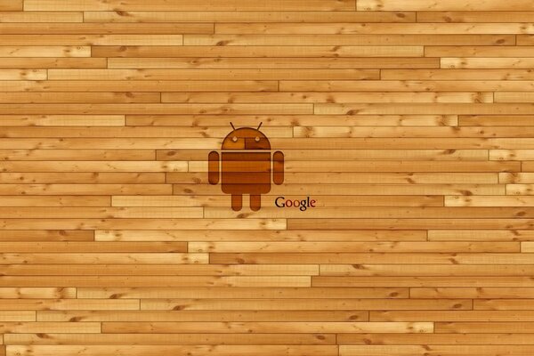 Logotipo de Google Android en la pared de madera