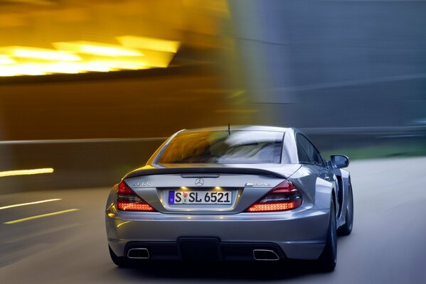 Gray Mercedes on a blurry background