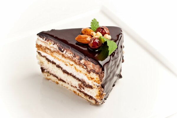 Fresh chocolate cake with almonds