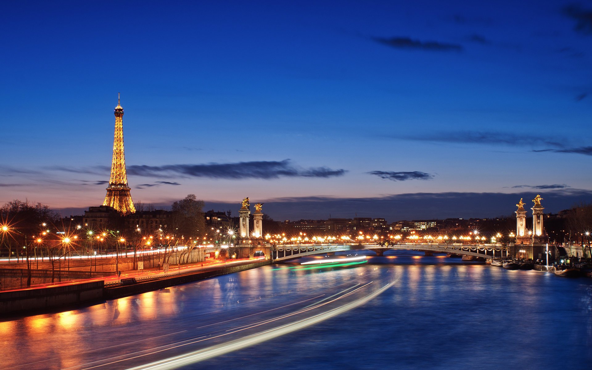 france lights paris the evening river the city