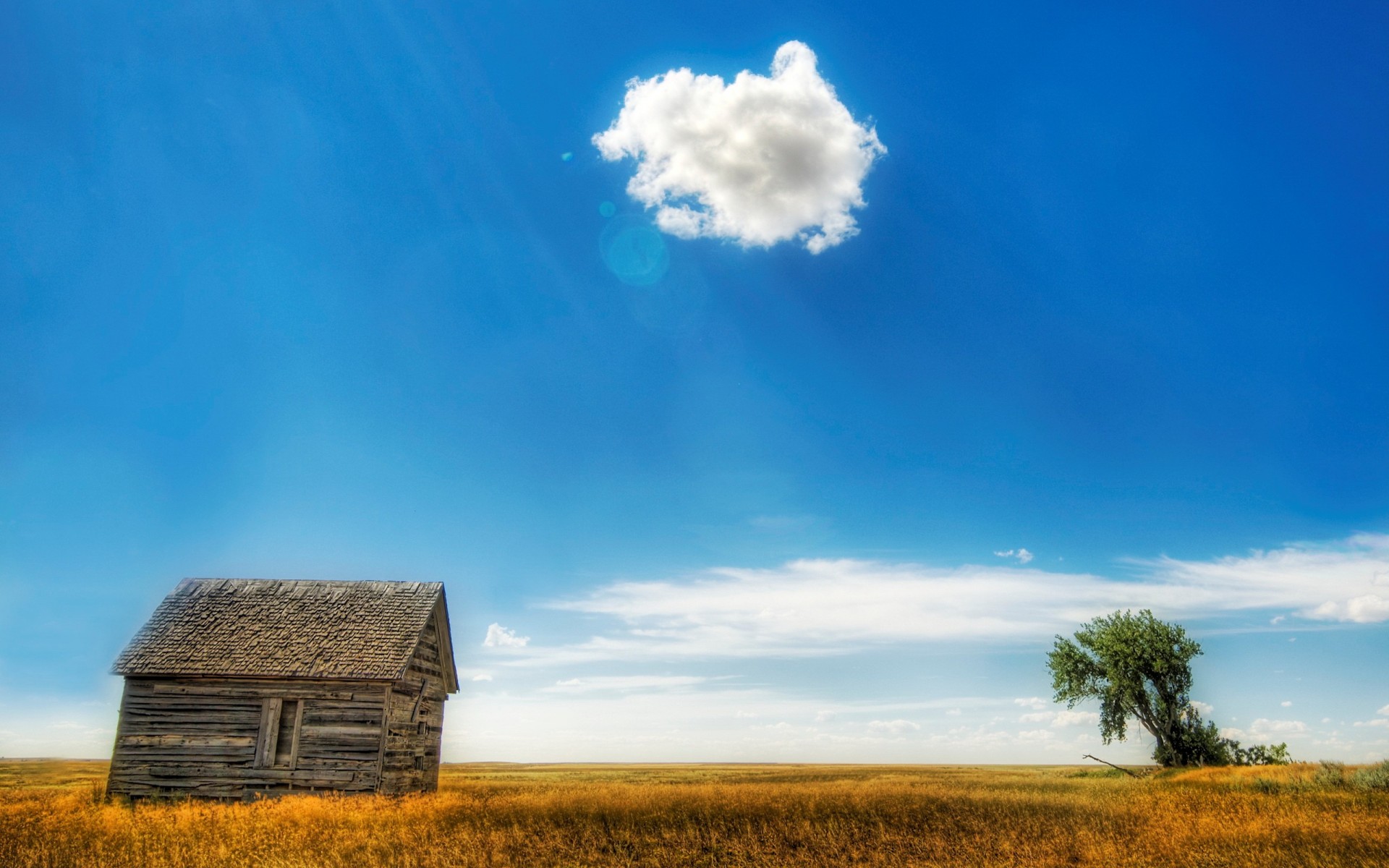 nubes casa árbol campo