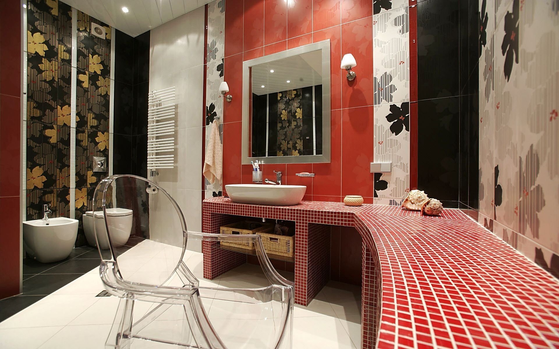 bathroom tile mirror room sink chair toilet