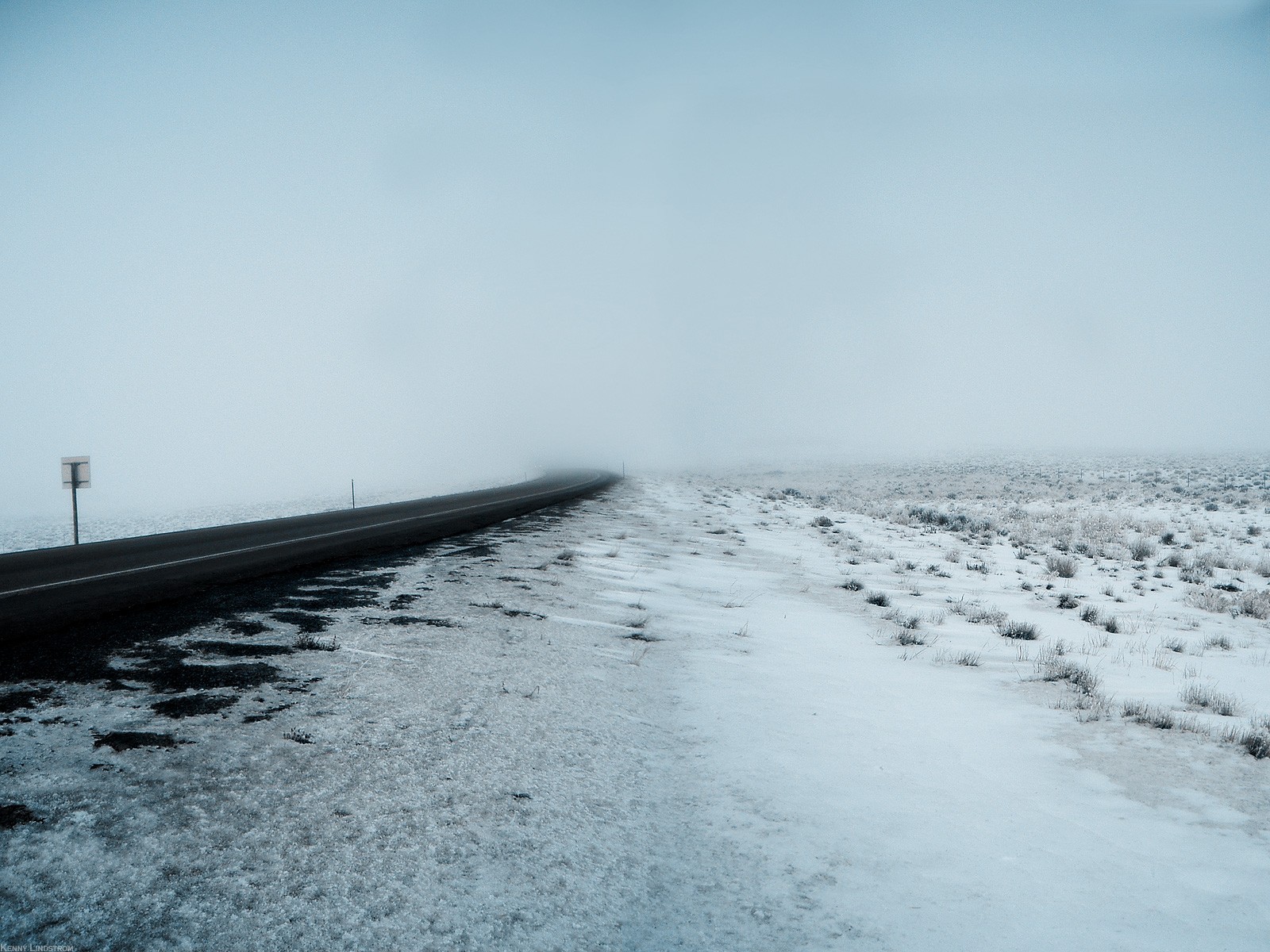 road winter snow fog