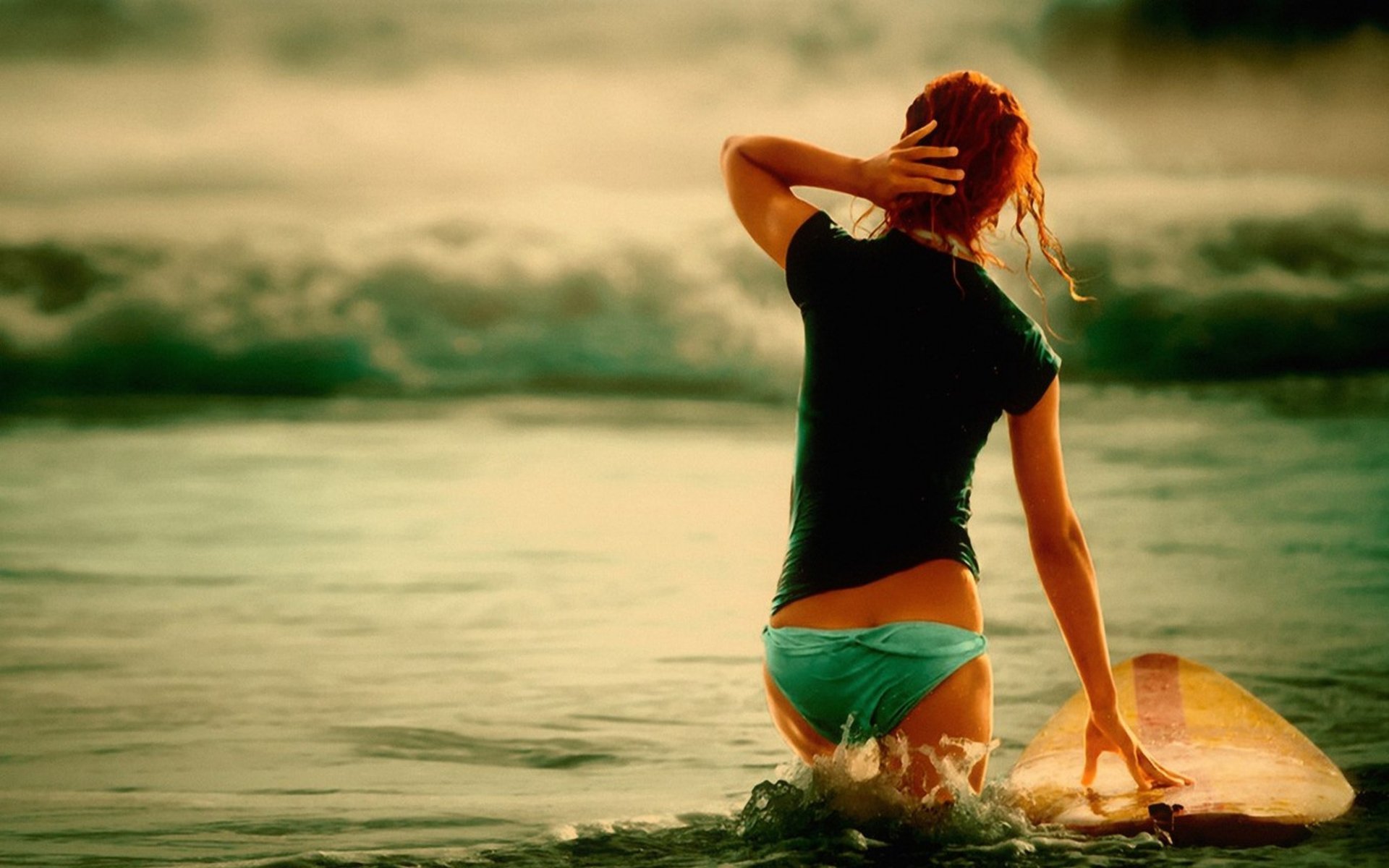 girl hair water surf red hair