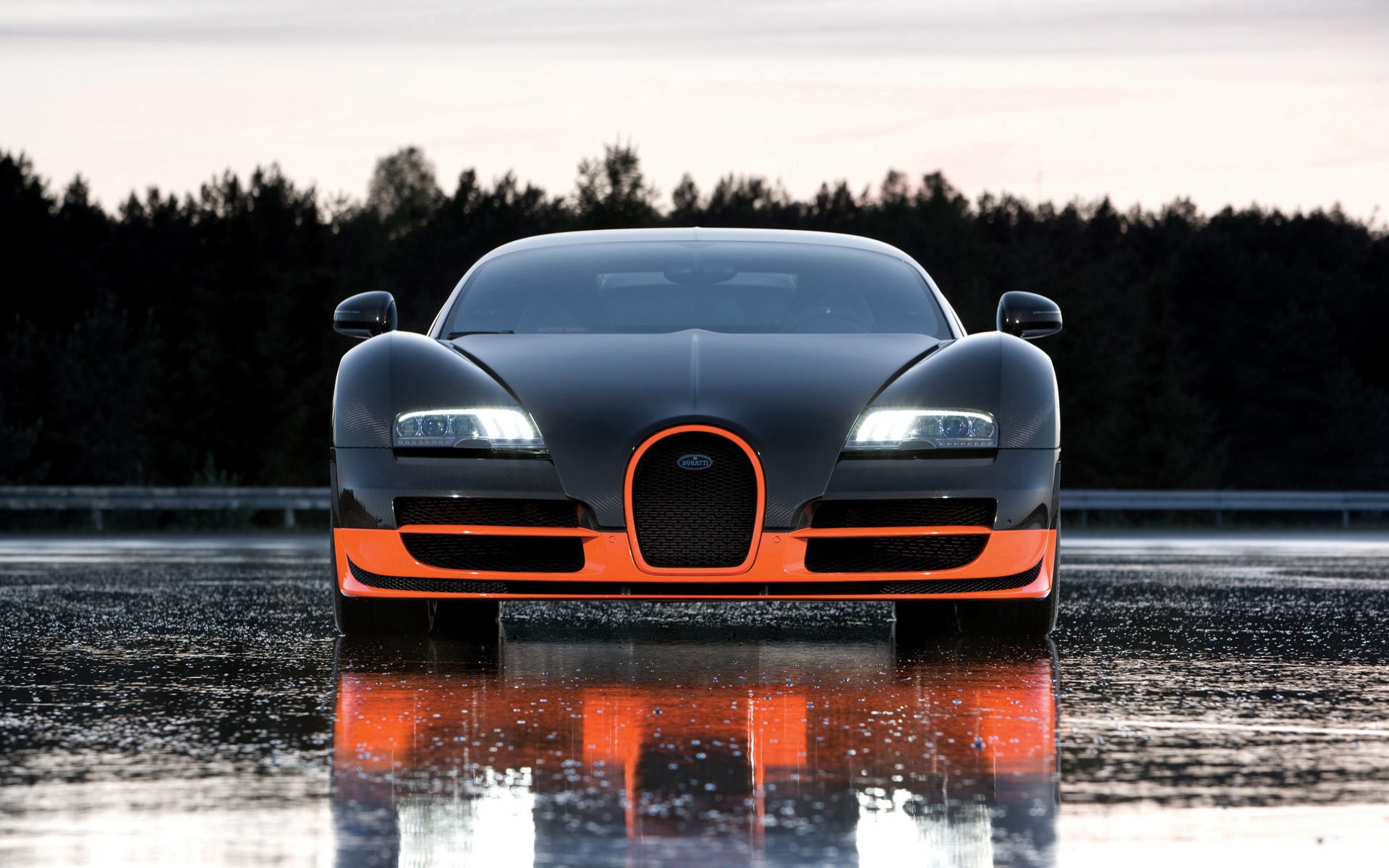 bugatti views front road wet