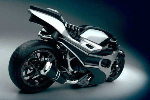 Concept of a sports motorcycle on a white surface background