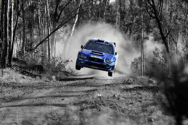 Subaru makes a jump in a deserted forest