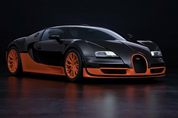 Leistungsstarke schwarz-orange Bugatti Veyron Sportwagen