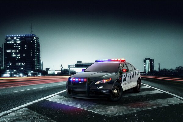 Police car interceptor on the road