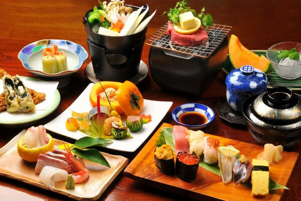 Seafood on the table from Japanese cuisine