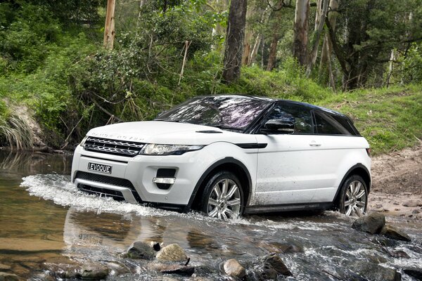 Weißer Land Rover im Wasser