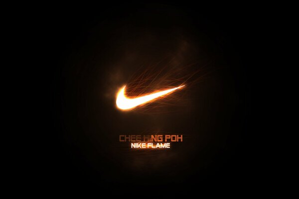 Nike logo in gold color with backlight on a black background