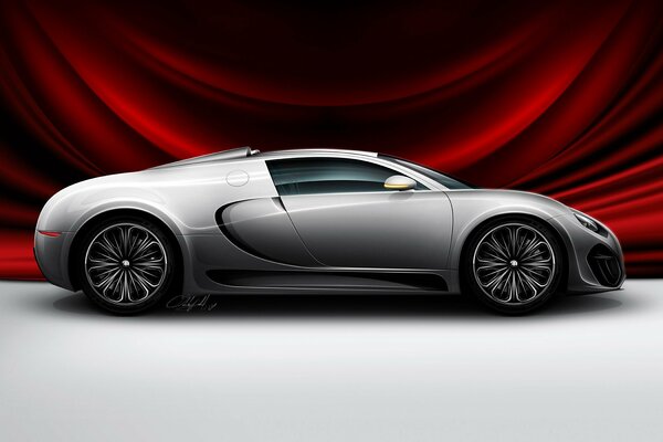 The image in the graphics of the bugatti car on a red background