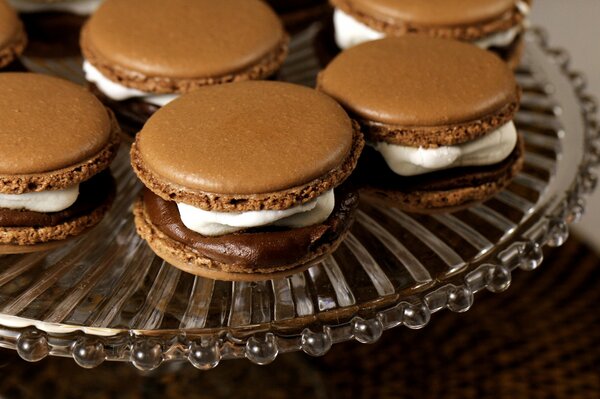 Photo of macaroons with chocolate and vanilla cream