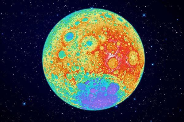 Image en couleur de la surface de la lune avec des cratères