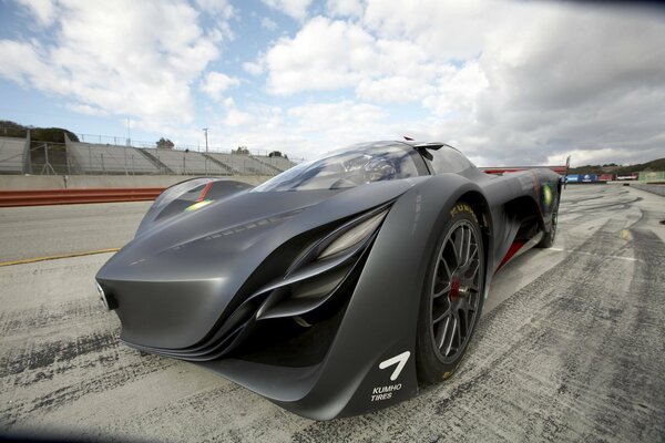 A black sports car. Side view