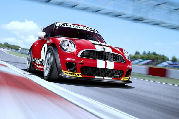 Picture of a mini Cooper on a race track