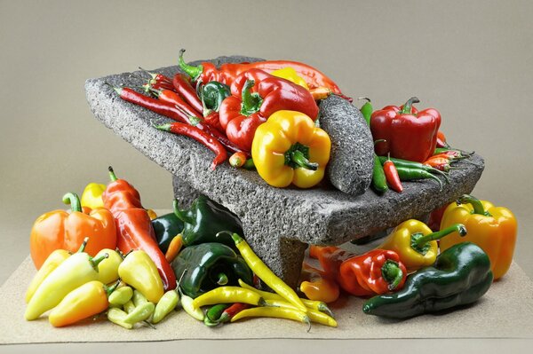 Beautiful pepper of different shapes and colors