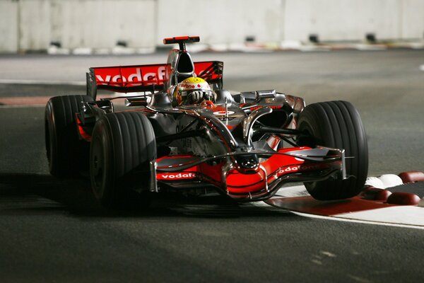 Formula one car on the track during the race