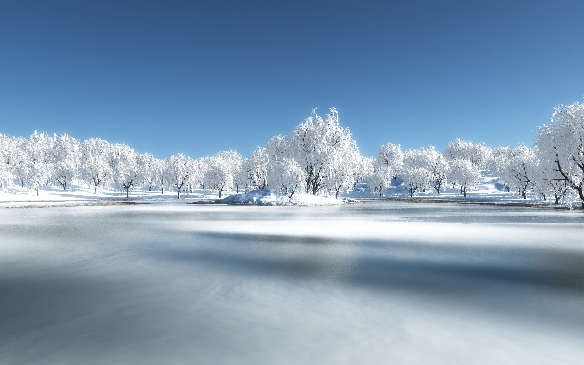 winter river forest snow