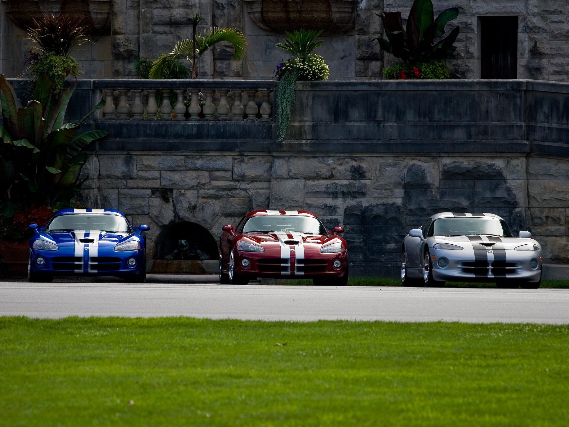 dodge viper trawa ściana balustrady