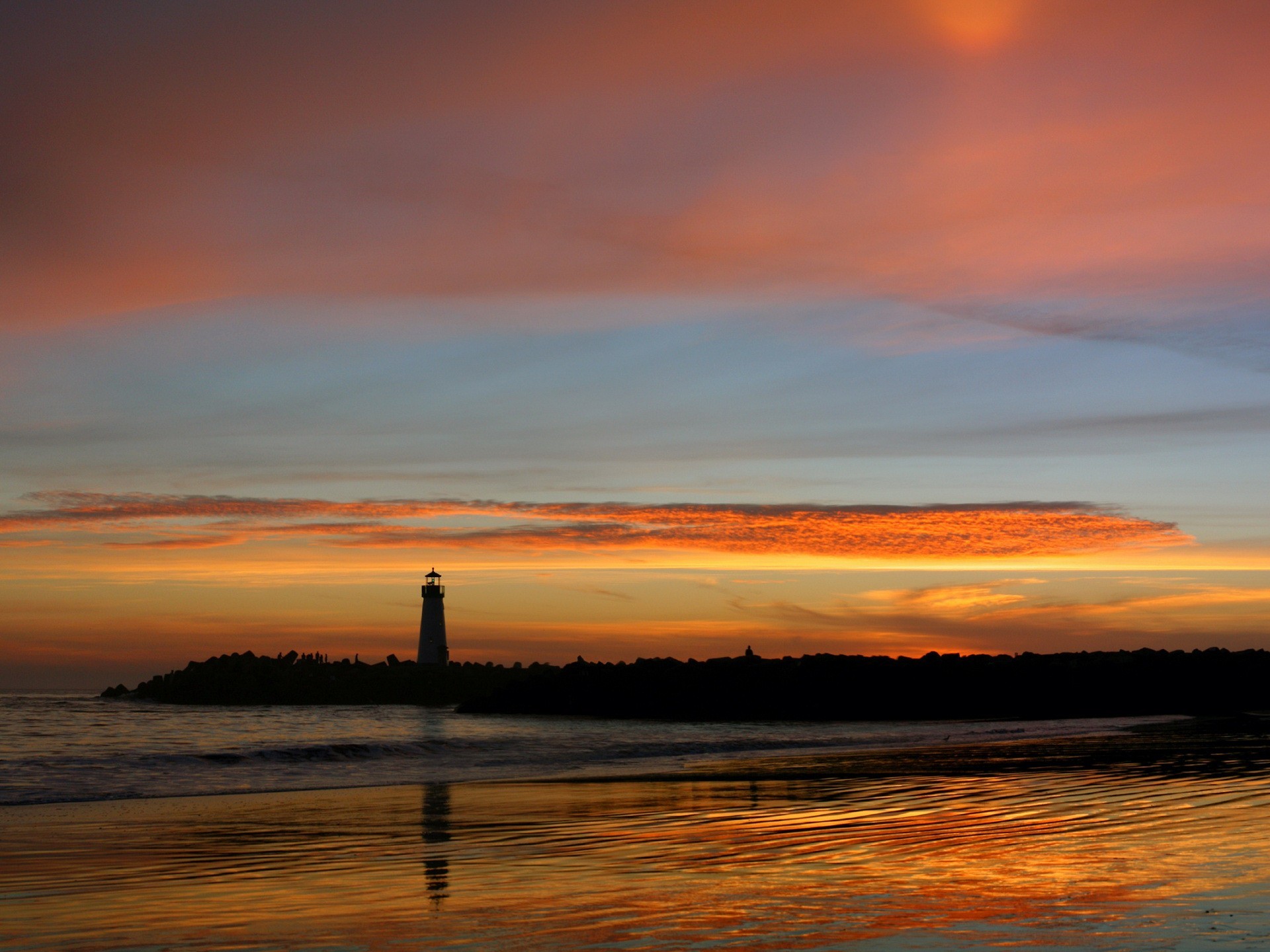 lighthouse sunset reflection