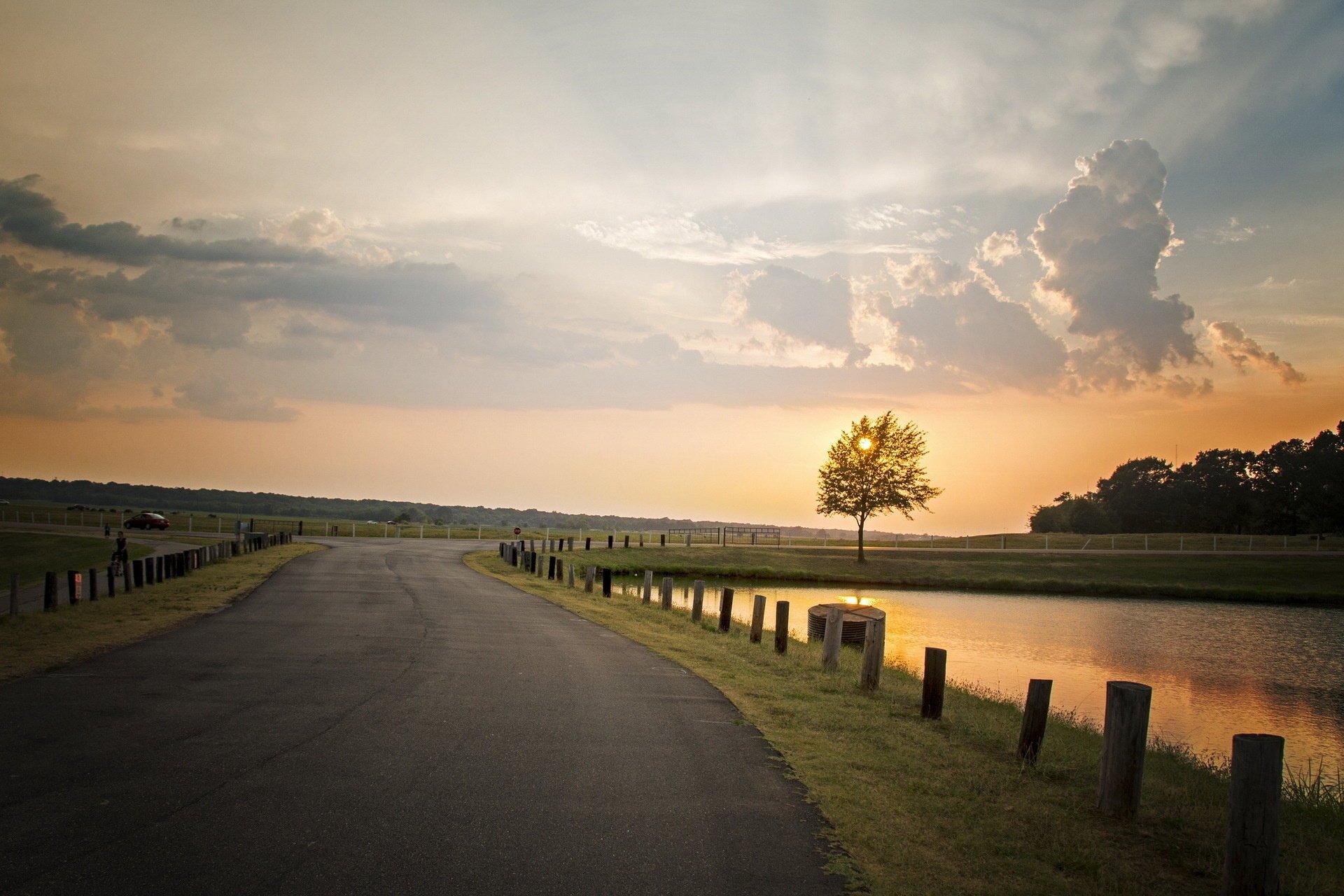 unset road the sky landscape