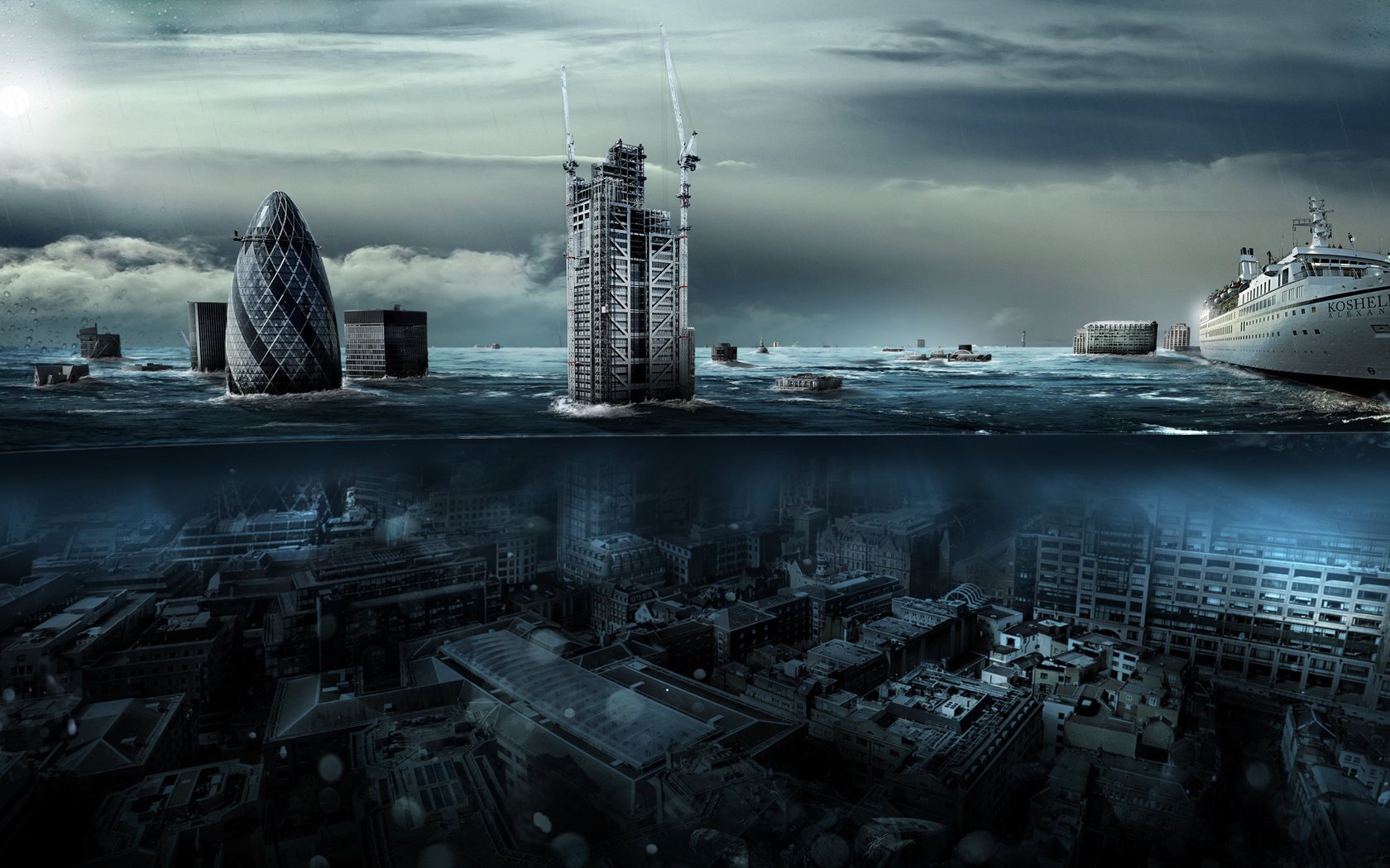 london under water building ship