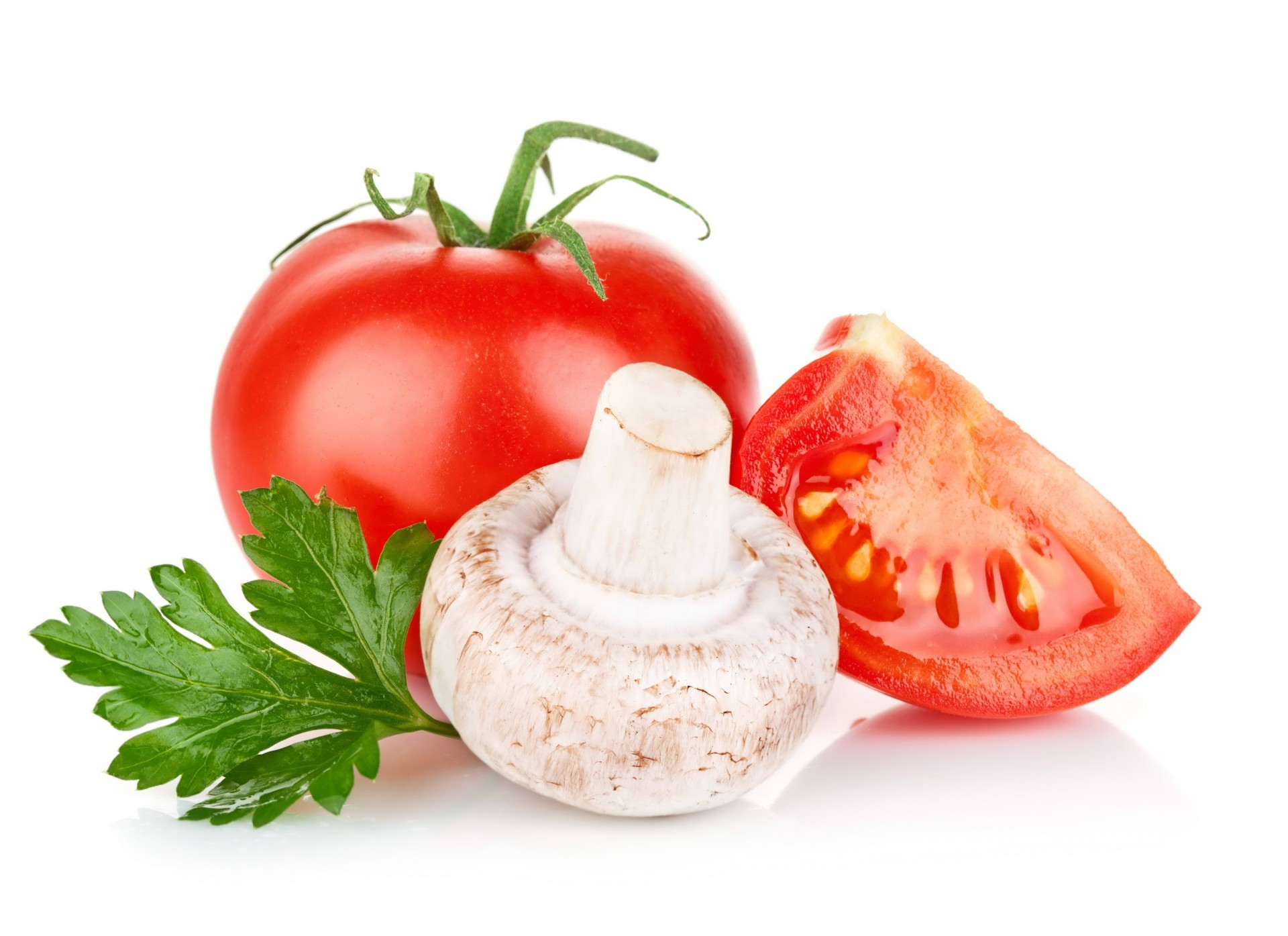 mushroom white background tomato parsley